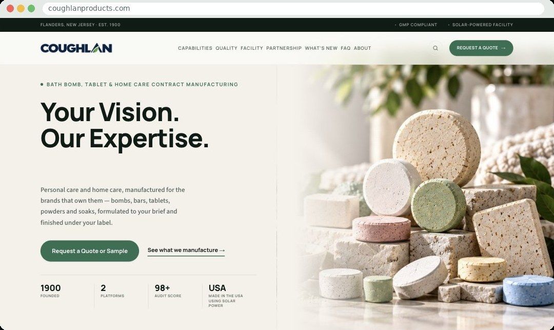 Coughlan Products homepage after the Claraxis redesign